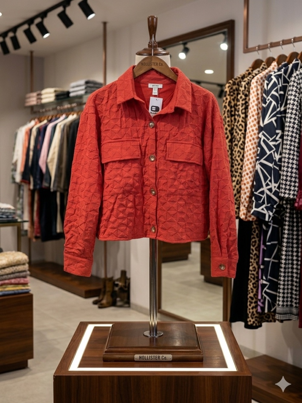 privy Quilted Red Button-Front Jean Jacket